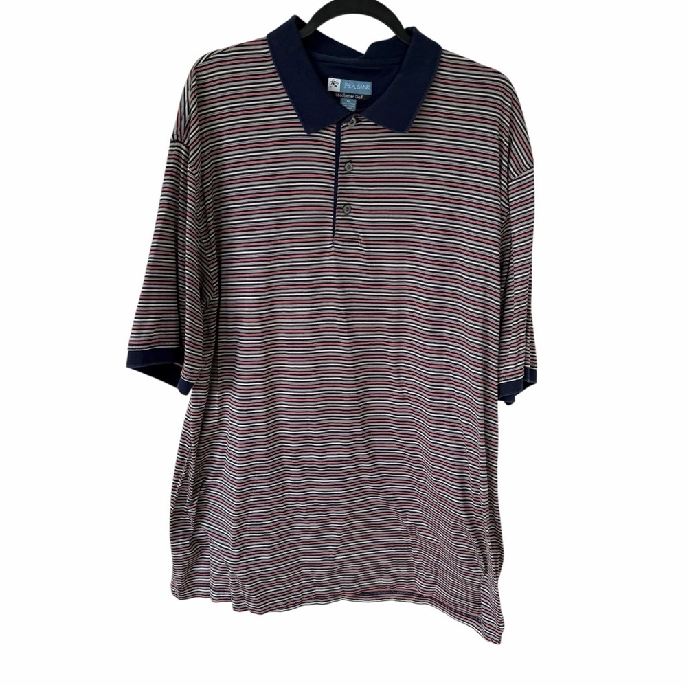 Jos A Bank Leadbetter Golf Polo Shirt XL Striped Navy Red Cotton Casual